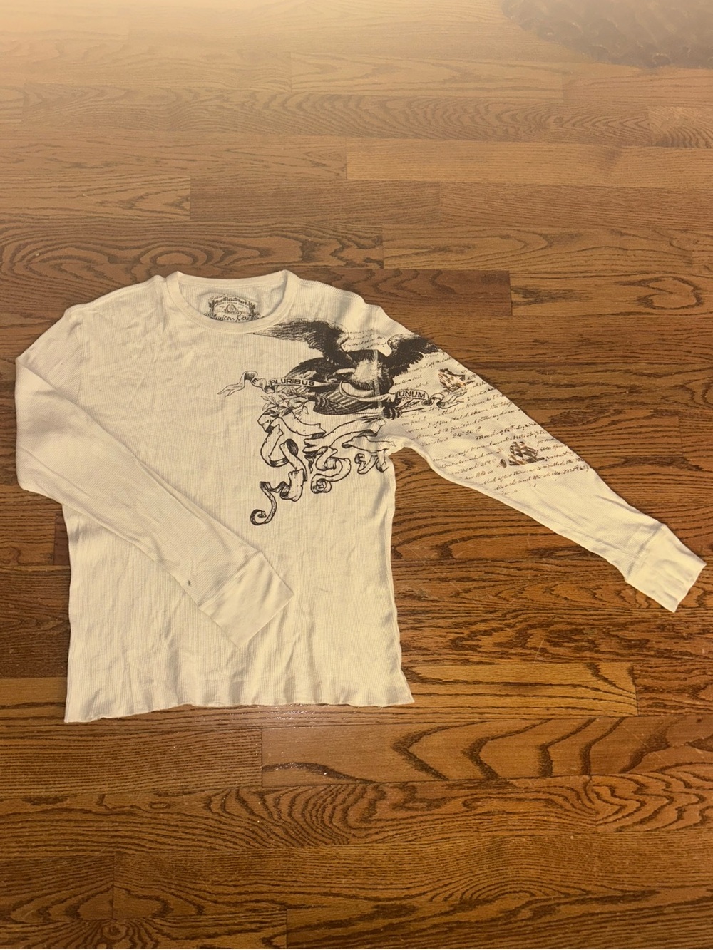 Egg shell White Long Sleeve Graphic Thermal Tee with Black Print